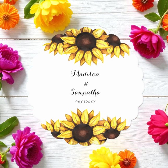 Yellow White Sunflower Wedding Floral Paper Coaster (Creator Uploaded)