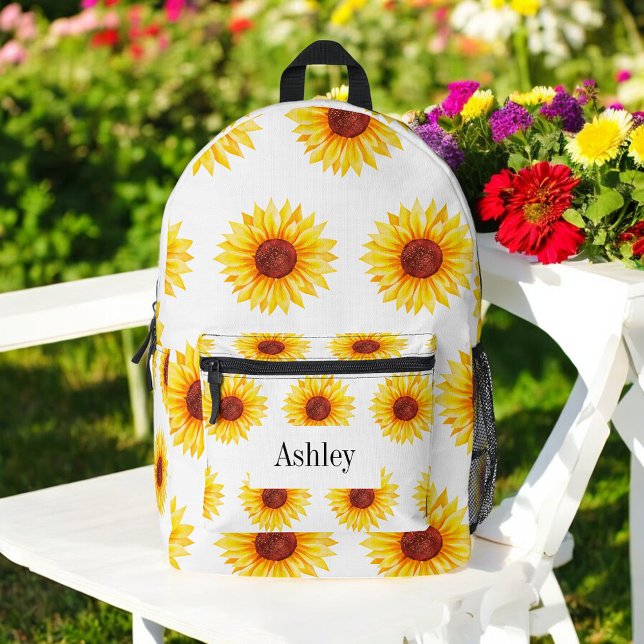 Yellow White Sunflowers Pattern Printed Backpack (Creator Uploaded)