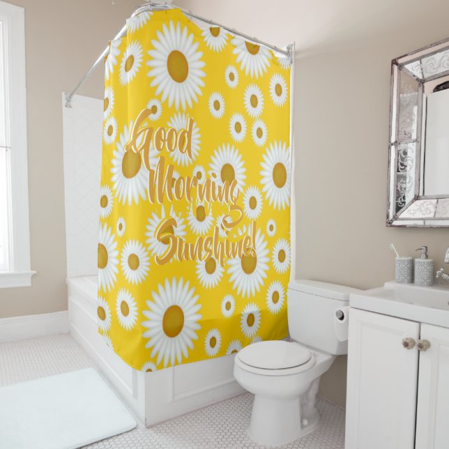 yellow white sunshine daisy pattern customisable 2 shower curtain (In Situ)
