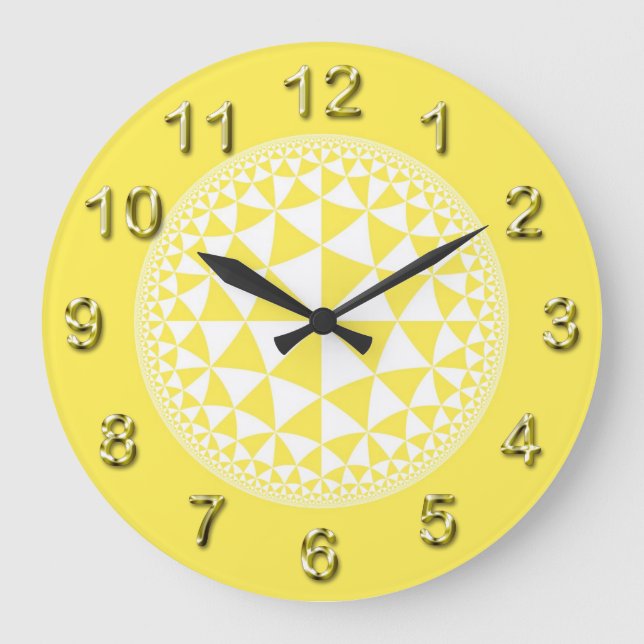 Yellow & White Triangle Filled Mandala Large Clock (Front)