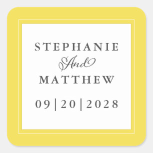 Yellow White Wedding Elegant Calligraphy Modern Square Sticker