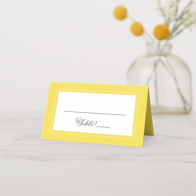 Yellow White Wedding Elegant Chic Border Modern Place Card (Front)