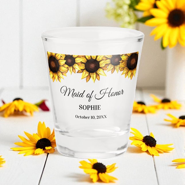 Yellow White Wedding Sunflower Floral Shot Glass (Creator Uploaded)