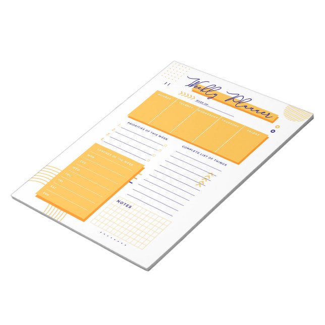 Yellow-White Weekly Planner Notepad (Angled)