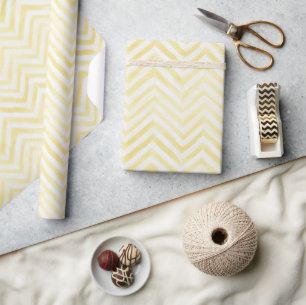 Yellow White Zigzag Stripes Birthday Wrapping Paper