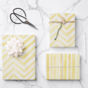 Yellow White Zigzag Stripes Birthday Wrapping Paper Sheet