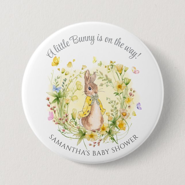 Yellow Widflower Peter Rabbit Baby Shower Favours  7.5 Cm Round Badge (Front)