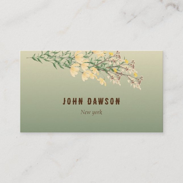 Yellow wild flower dusty green  business card (Front)