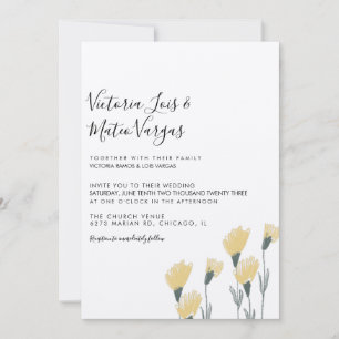 Yellow Wild Flower Floral Greenery Wedding Invitation
