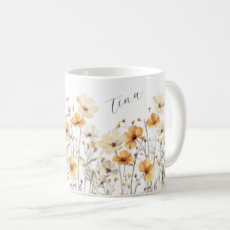 Yellow wild flowers meadow pottery cup