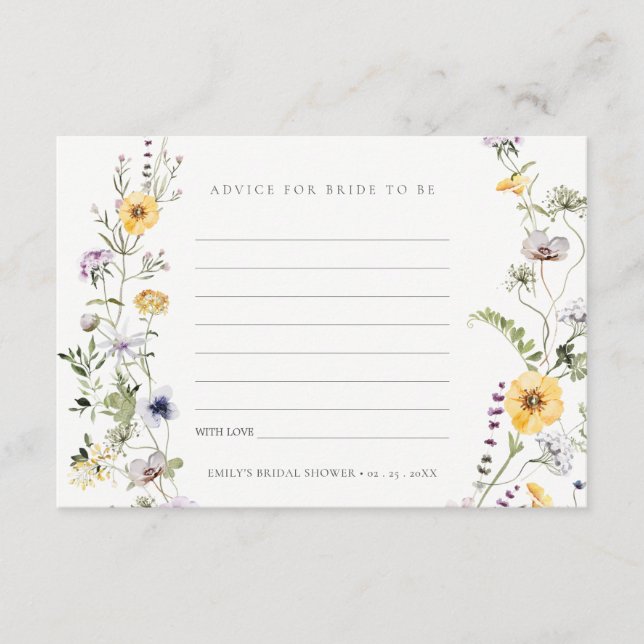 Yellow Wildflower Advice For Bride Bridal Shower  Enclosure Card (Front)