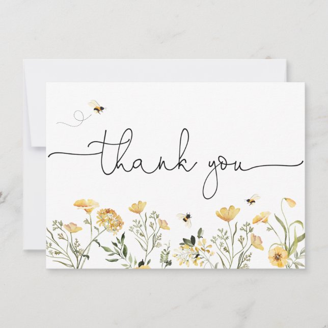 Yellow Wildflower and Bees Thank You Card (Front)