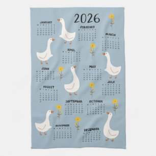 Yellow Wildflower and Goose 2026 Calendar - Blue Tea Towel