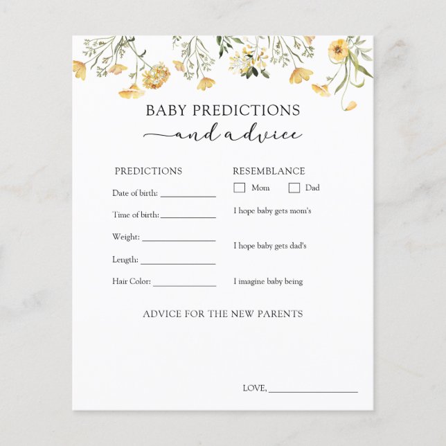 Yellow Wildflower Baby Advice and Predictions (Front)