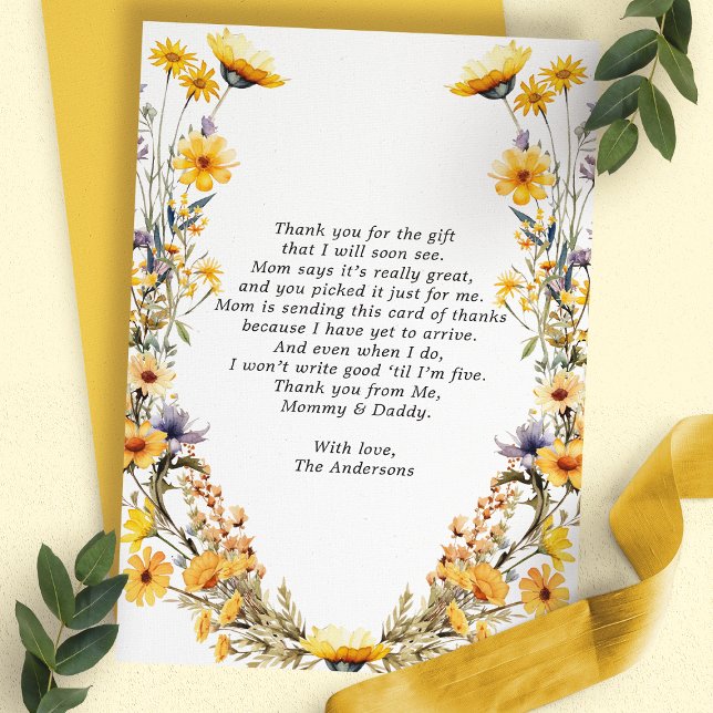 Yellow Wildflower Baby Shower Thank You Card (Creator Uploaded)