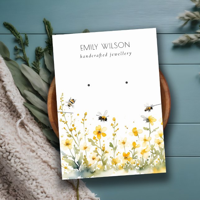 Yellow Wildflower Bee Necklace Earring Display Business Card (Creator Uploaded)