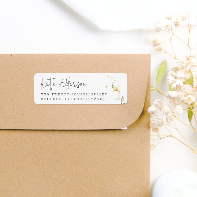 Yellow Wildflower Boho Calligraphy Return Address (Return Address Label Mock-up)