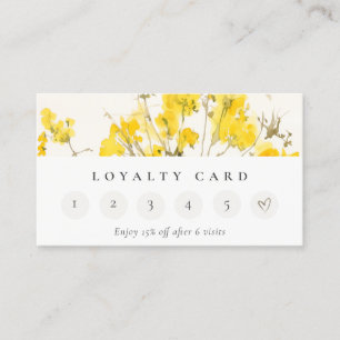 Yellow Wildflower Boho Floral 6 Punch Loyality Business Card