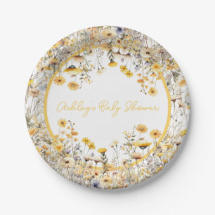 Yellow Wildflower Boho Personalised Baby Shower Paper Plate