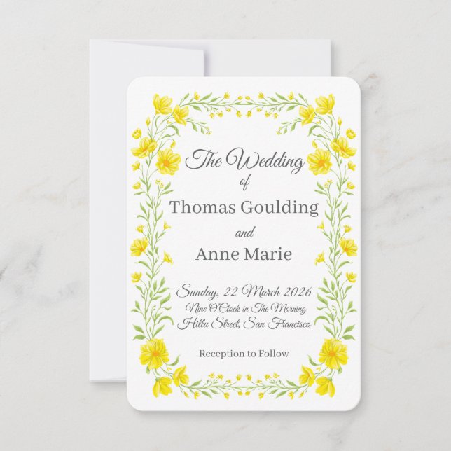 Yellow Wildflower Botanical Border and Frame Invitation (Front)