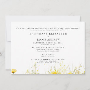 Yellow Wildflower Both Parents 2 Venue Wedding Invitation