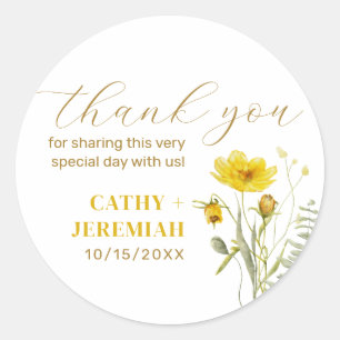 Yellow Wildflower Bouquet Meadow Flowers Wedding Classic Round Sticker