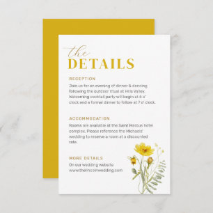 Yellow Wildflower Bouquet Meadow Flowers Wedding Enclosure Card