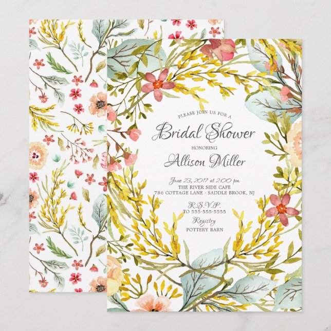 Yellow Wildflower Bridal Shower Invitation (Front/Back)