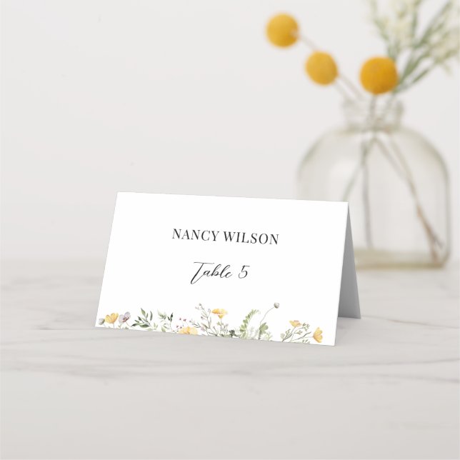 Yellow Wildflower Bridal Shower Place Card (Front)