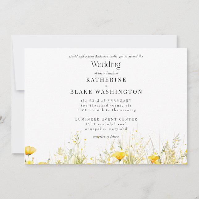 Yellow Wildflower Colourful Wedding II Invitation (Front)