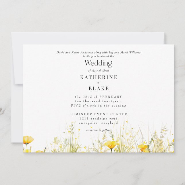 Yellow Wildflower Colourful Wedding III Invitation (Front)