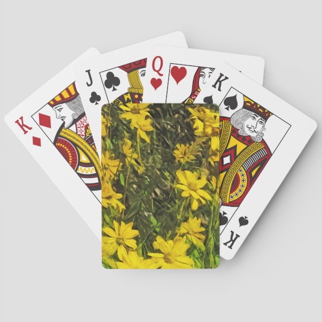 Yellow Wildflower Daisies Abstract Playing Cards (Back)