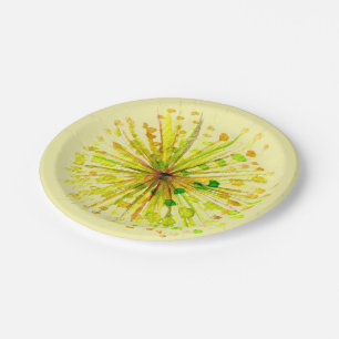 Yellow wildflower dandelion watercolor flower paper plate