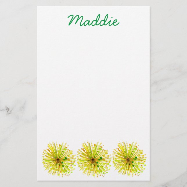 Yellow wildflower dandelion watercolor flower stationery (Front)