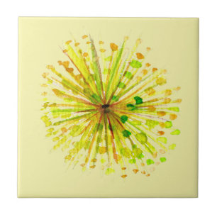 Yellow wildflower dandelion watercolor flower tile