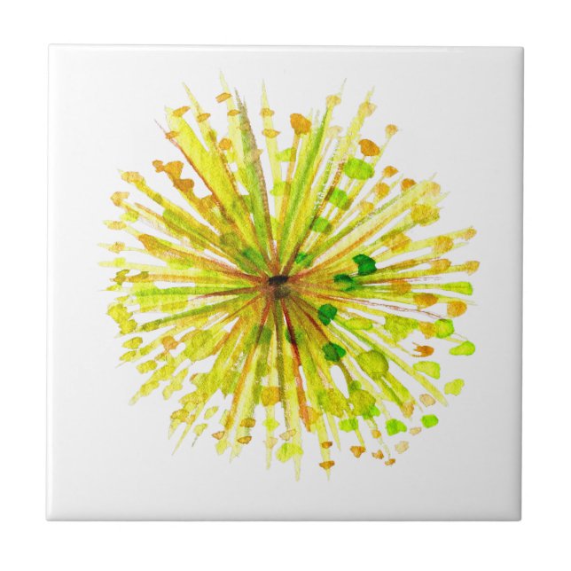 Yellow wildflower dandelion watercolor flower tile (Front)