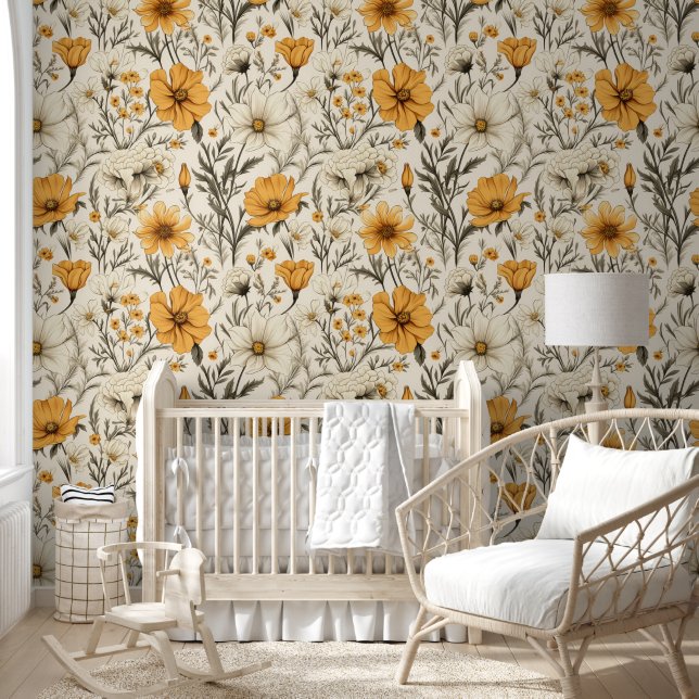 Yellow Wildflower Doodle Wallpaper (Kids)