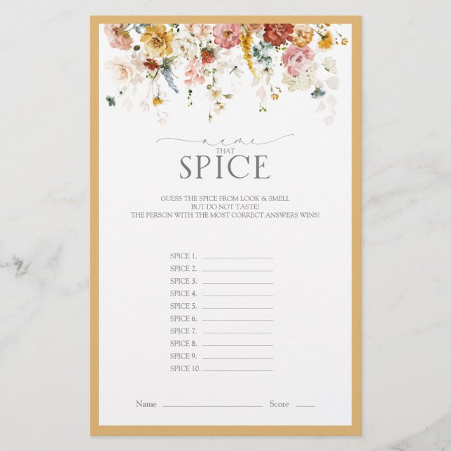 Yellow Wildflower Elegant Bridal Shower Game (Front)