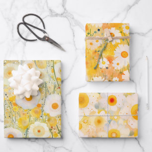 Yellow Wildflower Floral Patterns Happy Fun Wrapping Paper Sheet