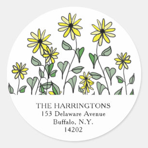 Yellow Wildflower Hand-Drawn Floral Return Address Classic Round Sticker