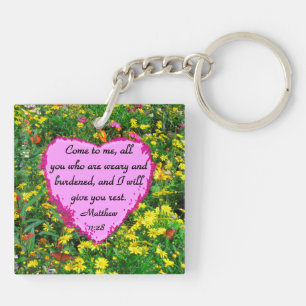 YELLOW WILDFLOWER MATTHEW 11:28 PHOTO DESIGN KEY RING