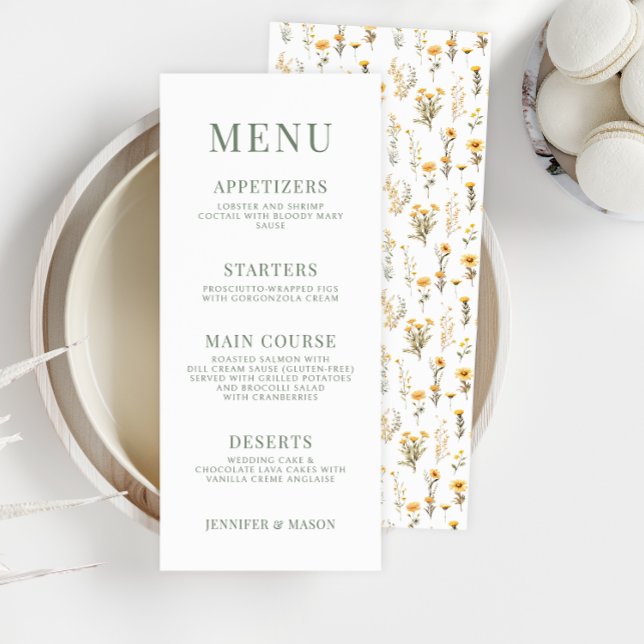 Yellow wildflower meadow flower wedding menu cards (Creator Uploaded)