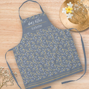 Yellow Wildflower Pattern on Slate Blue Apron
