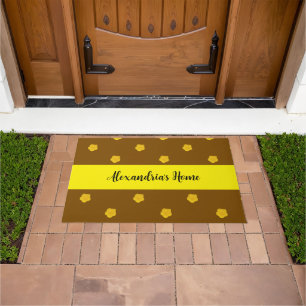 Yellow Wildflower photo name brown Personalized Doormat