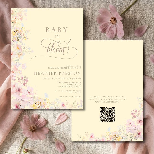 Yellow Wildflower QR Code Baby Shower Invitation (Creator Uploaded)
