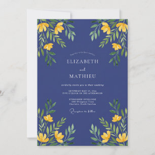 Yellow Wildflower Sapphire Wedding Invitation