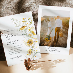 Yellow Wildflower Sunflower Photo Wedding Invitation