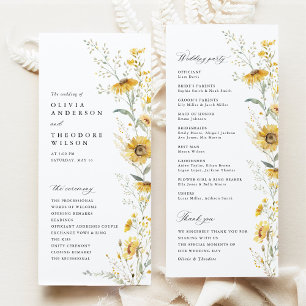 Yellow Wildflower Sunflower Wedding Ceremony Programme