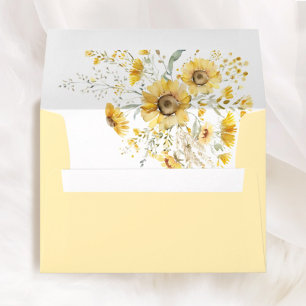 Yellow Wildflower Sunflower Wedding Liner Printed Envelope