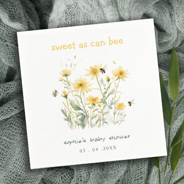 Yellow Wildflower Sweet As Bee Neutral Baby Shower Napkin (Creator Uploaded)